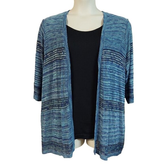 Absolutely Women's Plus Size Cladio Open Front Blue Striped Knit Cardigan - Picture 2 of 5